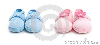 Two pairs of baby boy and girl shoes Stock Photo