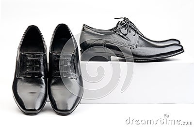 Two pairs of black male classic shoes Stock Photo