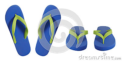 Blue and green flipflops isolated in two views isolated on white generative ai illustration Cartoon Illustration