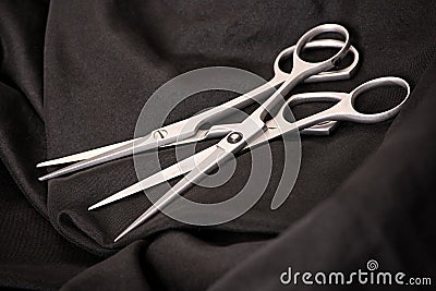 Two pairs of professional hairstyling scissors Stock Photo