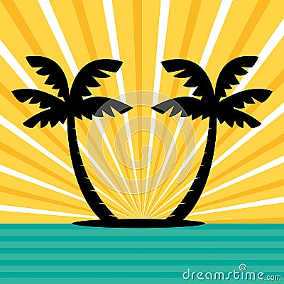 Two palm trees on an island. Paradise destination travel. Vector illustration. Vector Illustration