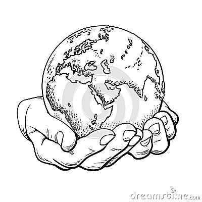 Two palms hold the globe. Environment concept. Vector. Vector Illustration