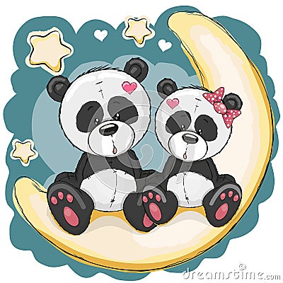 Two Pandas on the moon Vector Illustration