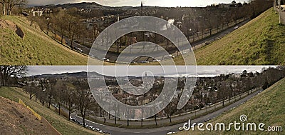 Two panoramic view of old city of Bern. Switzerland. Editorial Stock Photo