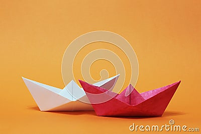 Two paper boats, competition Stock Photo