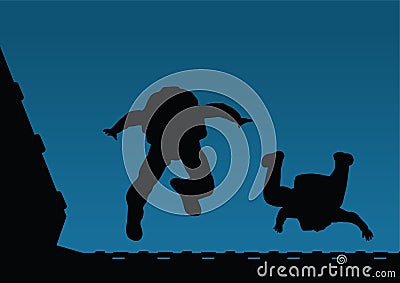 Two paratroopers jump from the plane. Vector Illustration
