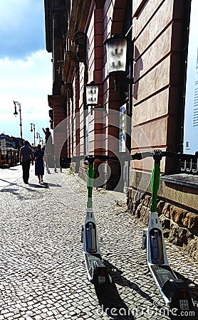 Two parked electric scooters in Berlin Editorial Stock Photo