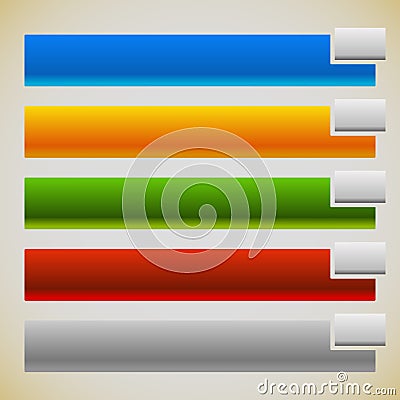 Two part banners, buttons with intersecting rectangles. 5 colors Vector Illustration