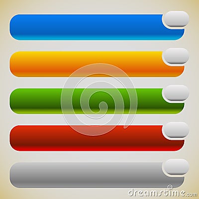 Two part banners, buttons with intersecting rectangles. 5 colors Vector Illustration