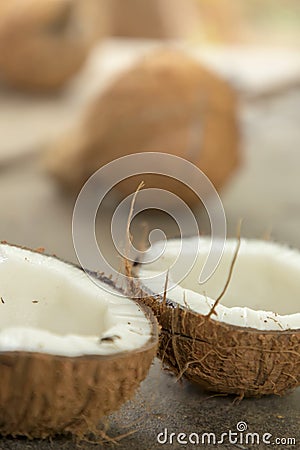 two parts on cracked coconut on the ground Stock Photo