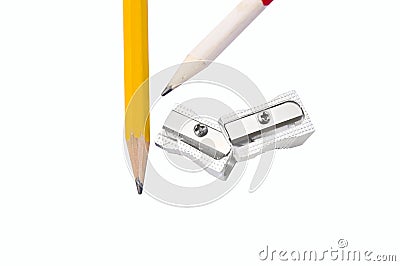 Two pencils and two sharpeners Stock Photo
