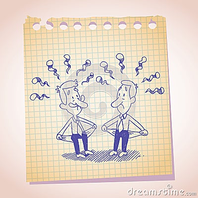 Two penniless businessman note paper cartoon sketch Vector Illustration