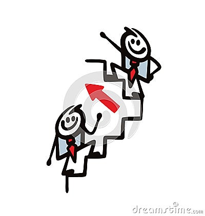 Two people in business suits are climbing the career ladder. Vector illustration of competitors or colleagues in Vector Illustration