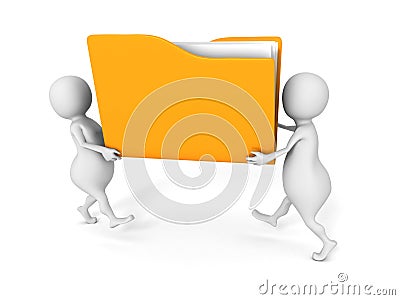 Two people carry yellow office document paper file folder Cartoon Illustration