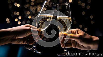 Two people clinking glasses with champagne at restaurant Stock Photo