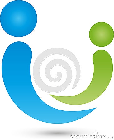 Two people in green and blue, people and couple logo Stock Photo