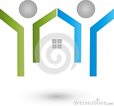 Two people and house, family and real estate logo Stock Photo