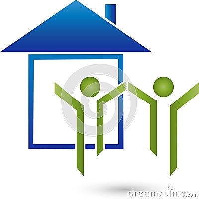 Two people and house, people and real estate logo Stock Photo