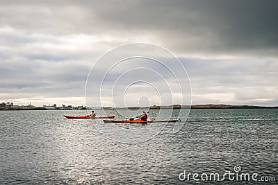 Two people kayaking in Iceland Editorial Stock Photo