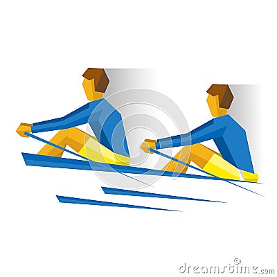 Two people with oars in the boat. Rowing competition Vector Illustration