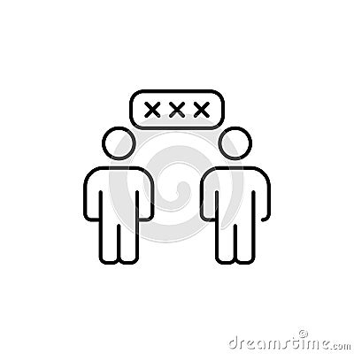 Two people and password covered by asterisks. Password sharing, multiple user authentication. Pixel perfect Vector Illustration