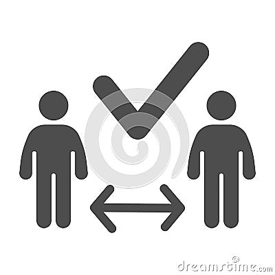 Two people in right distance solid icon, social distancing concept, distance limitation sign on white background, two Vector Illustration