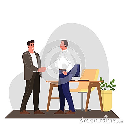 Two people shake hands as a result of agreement. Successful cooperation. Vector Illustration