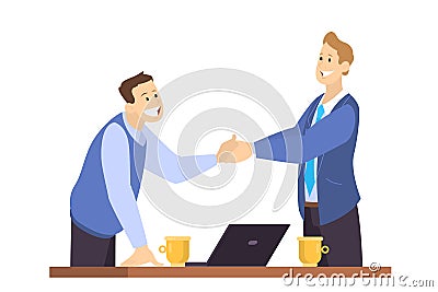 Two people shake hands as a result of agreement. Vector Illustration