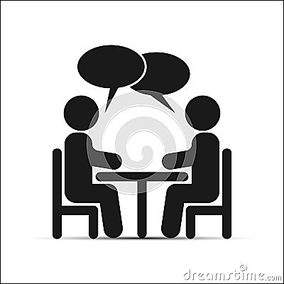 Two people sitting at a table and talking, simple drawing Vector Illustration