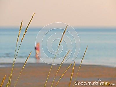 A couple of people strolling in shallow waters at the White Sea coast in the north of Russia Stock Photo