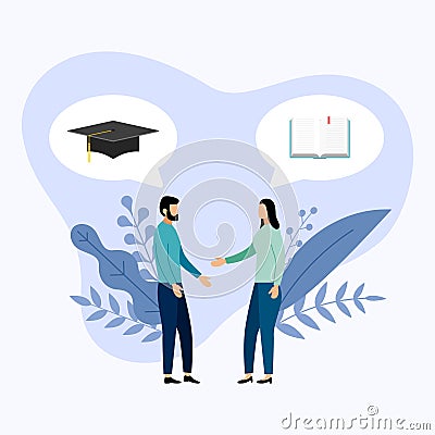 Two people talk about book and graduation cap Vector Illustration