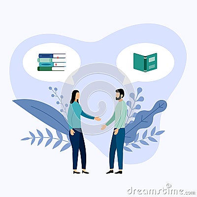 Two people talk about books or magazines Vector Illustration