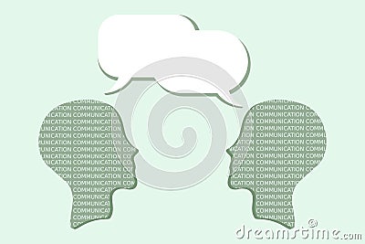Face to face communication. Interpersonal communication. Two heads representing people communicate through speech bubbles. Vector Illustration