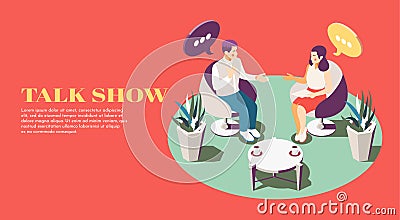 Talk Show Isometric Background Vector Illustration