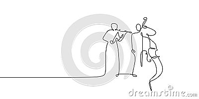 Two person playing cello and violin continuous one line drawing classical music theme Vector Illustration