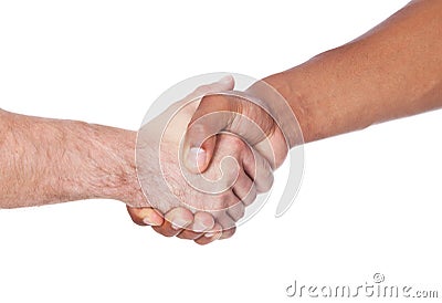 Two persons of different cultures shaking hands Stock Photo