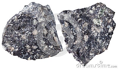 Two pieces of Andesite mineral stone isolated Stock Photo