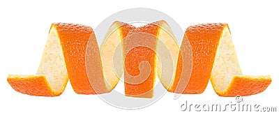 Two pieces of citrus twist peel isolated on white background. Orange skin Stock Photo
