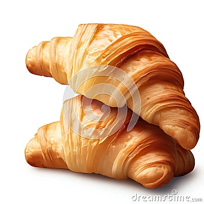 two pieces of croissant in a stack are isolated on a white background AI-Generated Stock Photo