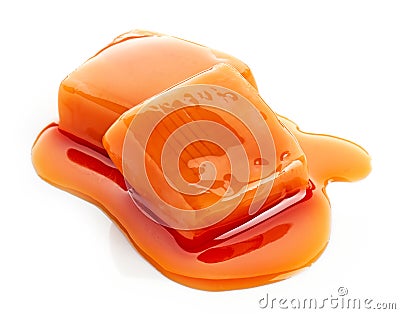 Two pieces of melted caramel Stock Photo