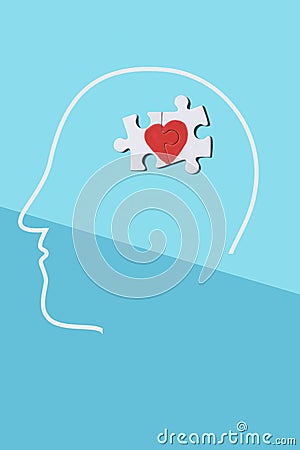 Puzzle pieces forming a heart in the head of a man Stock Photo