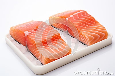 Two pieces of raw salmon steaks. Salmon piece of fresh raw fish on white background Stock Photo