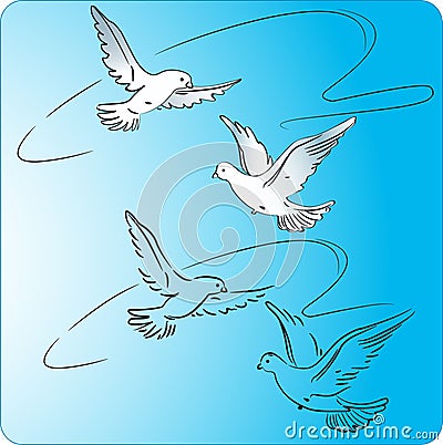 Two pigeons in flight Vector Illustration