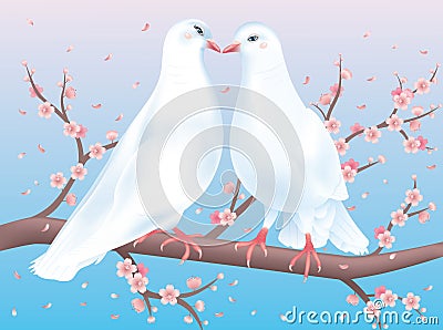 Two pigeons with open eyes. Vector Illustration