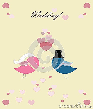 Two pigeons' wedding ceremony Vector Illustration