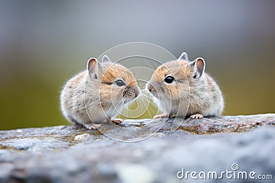 two pikas facing each other on stones Stock Photo