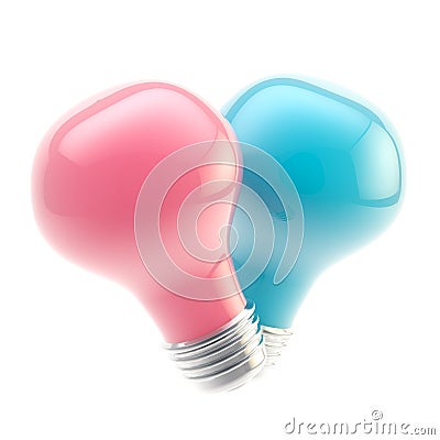 Two pink and blue bulbs forming a shape of heart Stock Photo