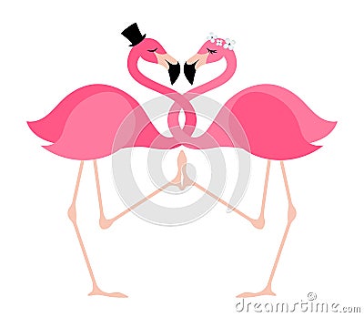 Two pink flamingoes in love - wedding illustration. Vector Illustration