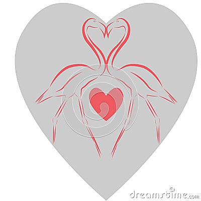 Two pink flamingos in the heart Cartoon Illustration