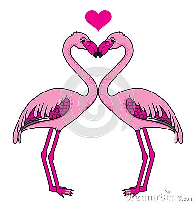 Two pink flamingos in love Vector Illustration